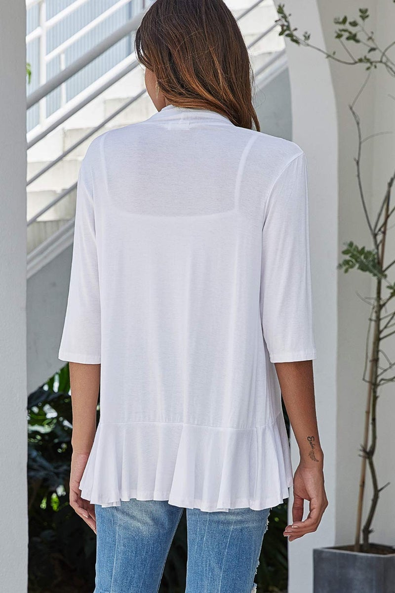 Bluetime Women Casual Lightweight Open Front Cardigans Soft Draped Ruffles 3/4 Sleeve Cardigan (S, White) - Image 4